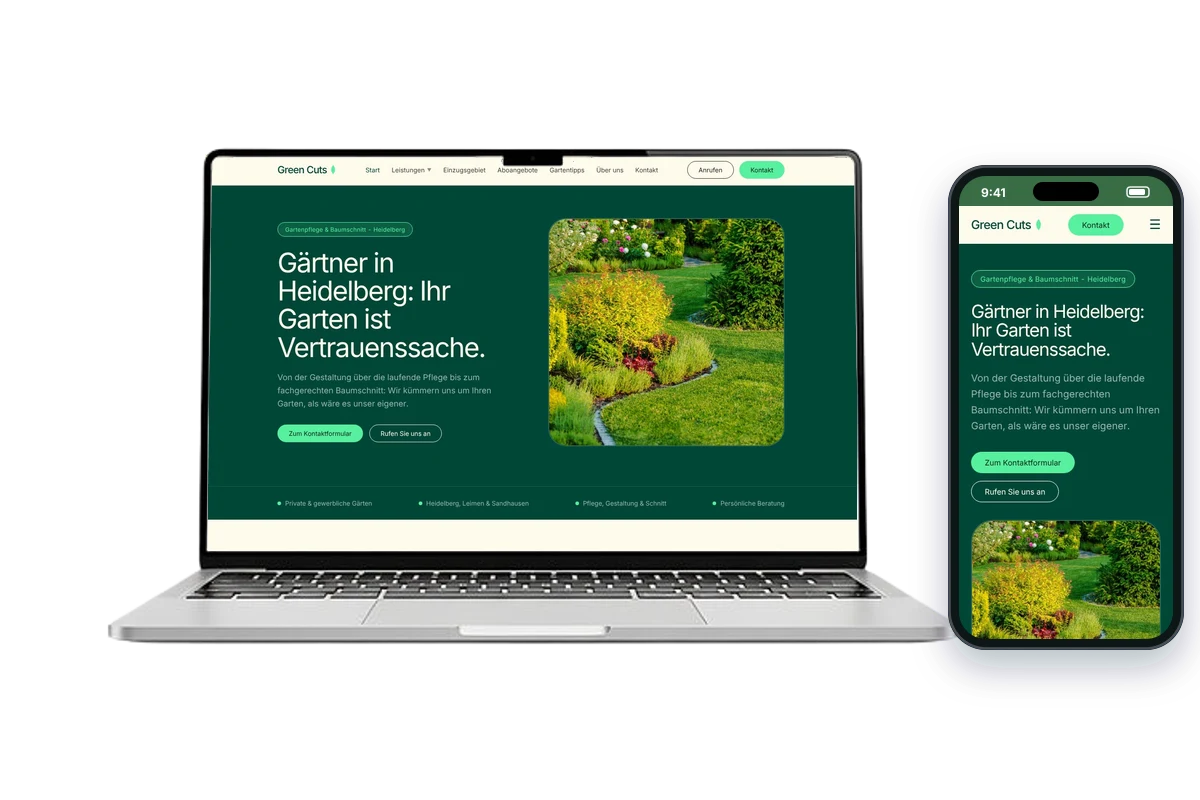 Green Cuts website on desktop and mobile