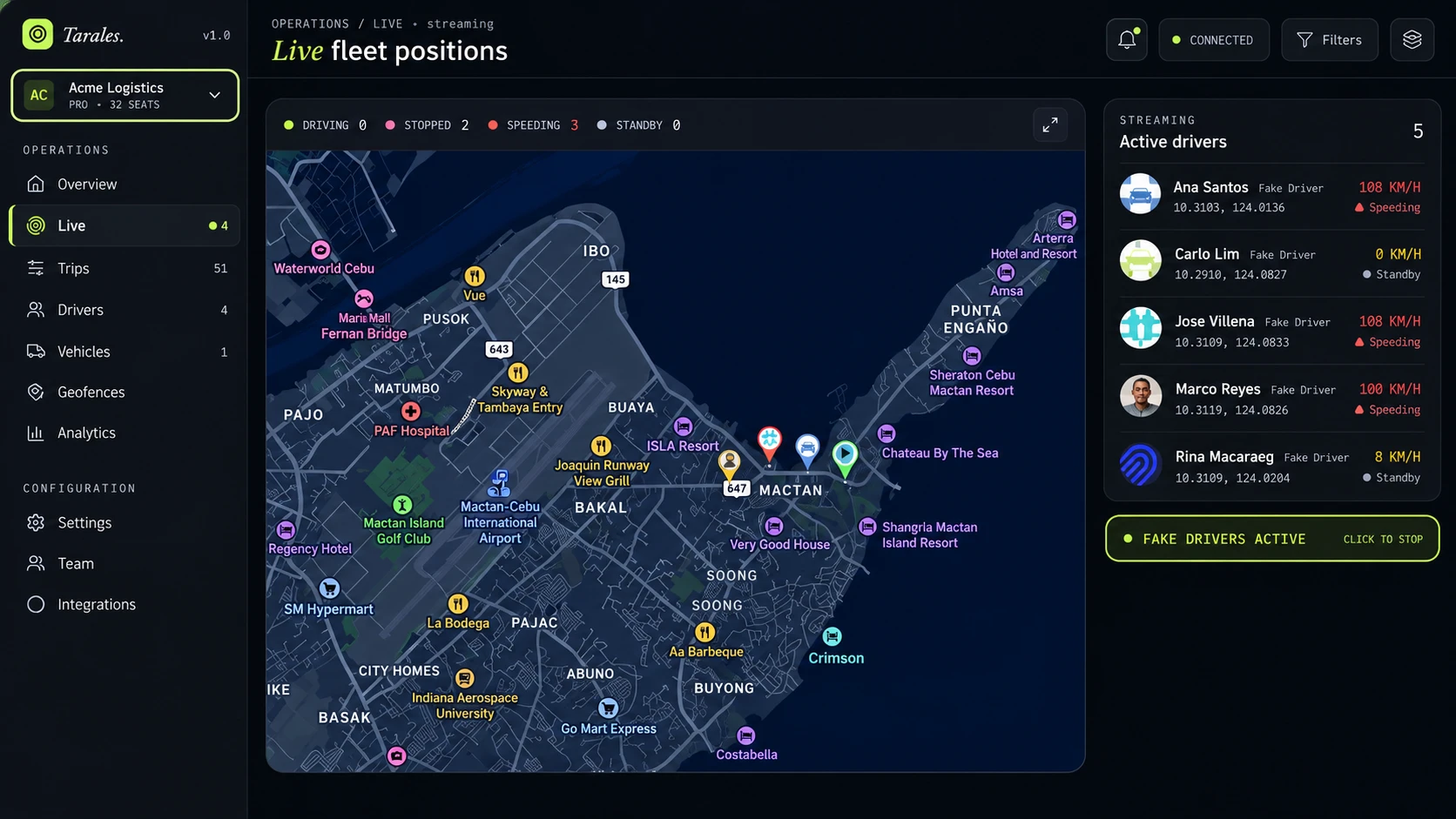 Live fleet command center